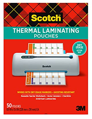 Scotch Dry Erase Thermische Laminierfolien, 50 Stück, 21,5 x 29,5 cm, BlattgröÃŸe, transparentes professionelles Finish (TP3854-50DE)