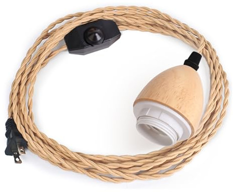 Arturesthome 16.4FT- Pendant Light Cord Hanging Light Kit with Dimmable Switch Vintage Lamp Cord with Twisted Nylon Lights Socket E26 E27 for Farmhouse Lamp Cable DIY
