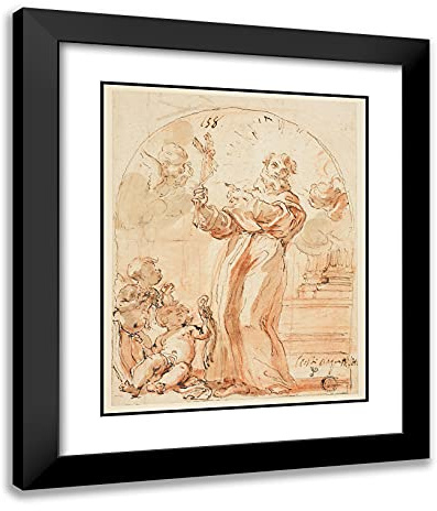 ArtDirect Giovanni Battista Gaulli 20x24 Black Modern Framed and Double Matted Art Print Titled Standing Franciscan Saint Holding Crucifix