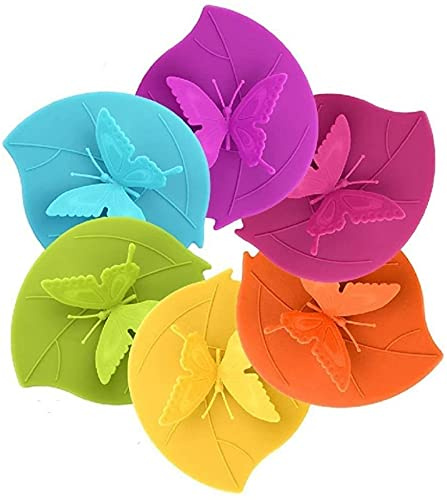 LATRAT Juego de 6 tapas de silicona para tazas, diseño de mariposa, antipolvo, para tazas