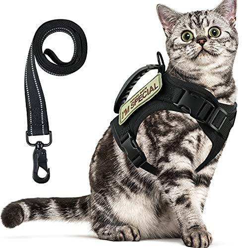 Taktisches Katzengeschirr und Leine zum Spazierengehen, ausbruchsicher, weich, verstellbar, für große Katzen, atmungsaktives Netzgewebe, kleine Hunde