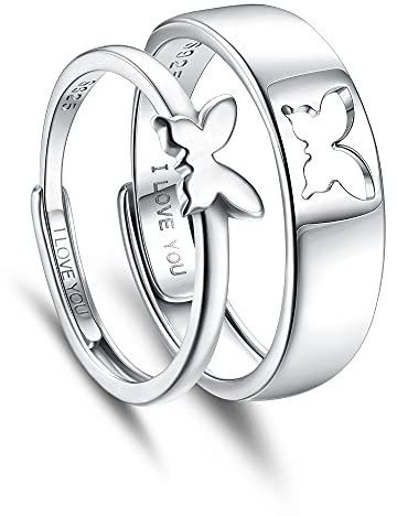 Milacolato 925 Argent Papillon Anneaux Anneaux Réglables pour Femmes Hommes Couples Amitié Anneaux Mignon À La Mode Dainty Anneaux Ensemble pour Adolescentes Funky Split Simple Cadeaux Bijoux