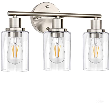 VOMI Spiegellicht Badezimmer Kreatives 3 Flammen Design Retro Industrie Wandleuchte mit Transparentem Glasschirm Innen Vintage Wandlampe E26 für Schminktisch Spiegelschrank Küche Wohnzimmer,Silber