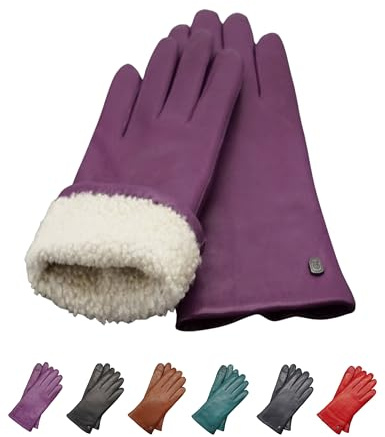 AKAROA ESTD 2019 Lederhandschuhe Damen MIA, Touchscreen Funktion, italienisches Leder, Futter aus original Neuseeland Lammfell, 4 Größen S - XL, beere, L - 8