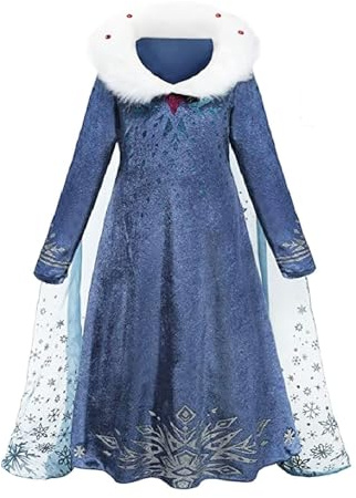 discoball Elsa Prinzessin Kleid, Frozen Elsa Kostüm für Mädchen, Eiskönigin Kostüm mit Zubehör, Schneeflocke Plüschkragen Kleid für Kinder, Karneval, Festliches Partykleid