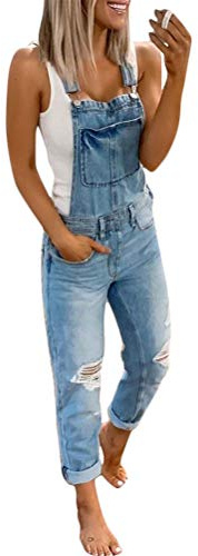 Tomwell Combinaison Femme Salopette en Jeans Slim Jumpsuit Pantalon Casual Grand Taille Salopette à Bretelles en Denim Skinny Travail Streetwear pour Printemps Automne