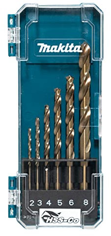 Makita D-75758 HSS-Co Metallbohrer-Set 6-teilig in Aufbewahrungsbox, Ø 2-8 mm, für Stahl und Edelstahl, Anti-Rost Beschichtung, DIN338, 135° geschliffene Spitze, Rundschaft