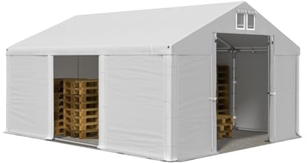 Das Company Lagerzelt 4x6m wasserdicht mit Bodenrahmen und Dachverstärkung weiß Zelt 560g/m² PVC Plane Zelthalle Summer Plus SD - Faltpavillon - Gartenpavillon - Pavillon - Partyzelt - Lagerzelt