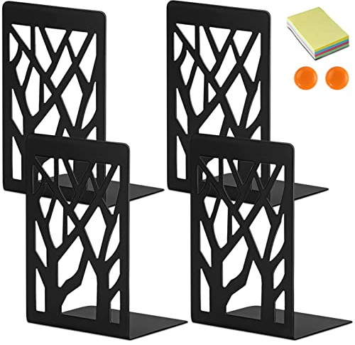 DIFIT Fermalibri, Reggi Libri per Mensole in metallo Antiscivolo, 4 pezzi Ferma Libri, Nero Reggilibri (12x9x16cm)