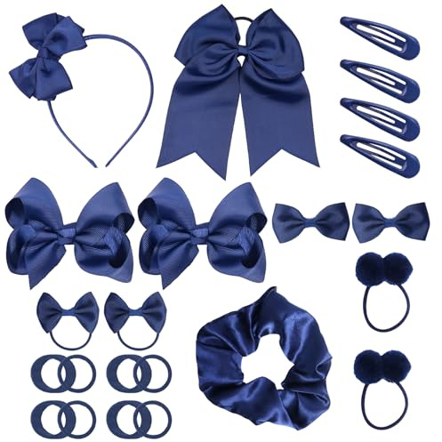 45Pcs Blue School Girls Hair Accessories Kit Blue Bow Headband Clips Ponytail Holder Bow Hair Barrettes for Girl Birthday Gift