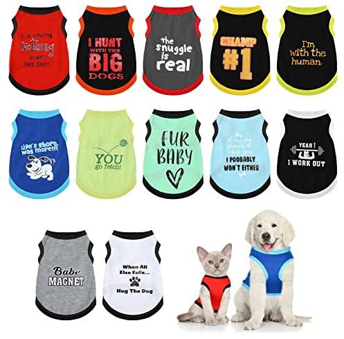 12 Pieces Dog Shirts Pet Printed Clothes with Funny Letters Summer Pet T Shirts Cool Puppy Vest Breathable Dog Outfit Soft Cat Sweatshirt for Chihuahuas Cats Accessories, 12 Styles(Medium)