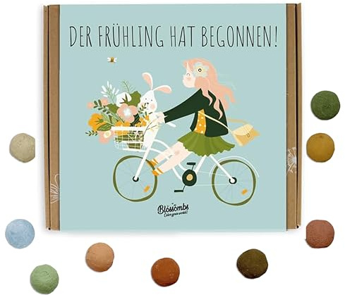 Blossombs Samenbomben Spring Blumensamen Geschenkbox - Hallo Frühling, Fahrrad - 1 Stück mit 9 Blumenbomben Geschenk für Sie und Ihn Saatbomben