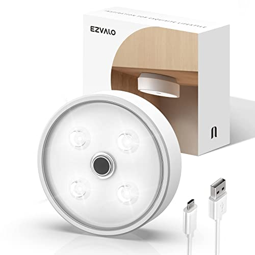 EZVALO Lampe LED sans Fil, Spot Rechargeable sous Meuble 2000mAh, 2 Groupe de Contrôle, Gradation par Induction, Veilleuse pour Cuisine,Vitrines,Escalier,Placard (1Pièce)