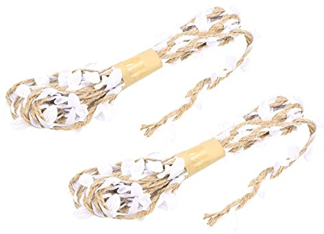 PATIKIL 6,6 Pies 5mm Arpillera Hoja Cinta, 2 Paquete Trenzado Decoración Vid Natural Yute Cuerda Cordel con Artificiales Hojas para Selva Boda Fiesta Hogar Jardín Decoración, Blanco