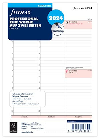 Filofax 2024 24-68553 Kalenderinlägg, Vit, A5