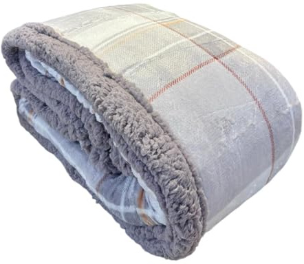 Tata Home Coperta Pile Plaid Divano e Letto Pesante e Caldo Peluche con Retro Sherpa Fantasia Scozzese Misura 150x200 cm Tartan Beige