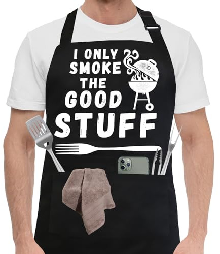 Ougher Funny Aprons for Men, BBQ Dad Apron with 2 Pockets Adjustable Neck Strap Cooking Grill Kitchen Aprons-Cool Father Birthday Christmas Gifts for Guys, Dad, Husband