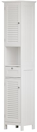 Vicco Badschrank Riad, Weiß, 32 x 170 cm | mit Türen, Schublade und offenem Fach, zur Wandmontage zur Aufbewahrung von Badutensilien