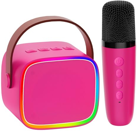 BONAOK Microphone Machine de karaoké, Machines de karaoké Bluetooth pour enfants et adultes, lecteur de karaoké portable Microphone de charge, jouets électroniques pour enfants (rose)