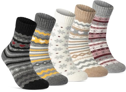 Damen THERMO Socken (5 Paar) warme Wintersocken weiche Wollsocken mit Innenfrottee
