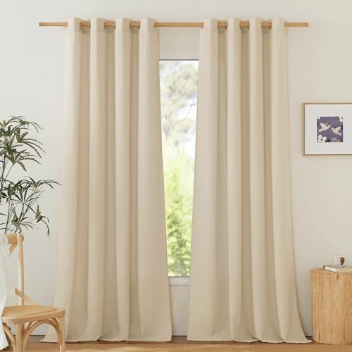 PONY DANCE Leinen Vorhang Wohnzimmer Gardinen Halbtransparent Landhaus | Angora,2er Set,H245 x B140 cm,Boho Gardinen Leinenoptik mit Ösen,Leinenvorhang Vintage Schlafzimmer,Linen Curtains