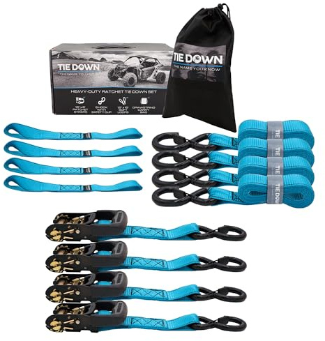Tie Down 1.5 inch x 8 ft Blue Heavy Duty Ratchet Strap, 4-Pack Kit - 5208 lbs. Breaking Load Limit