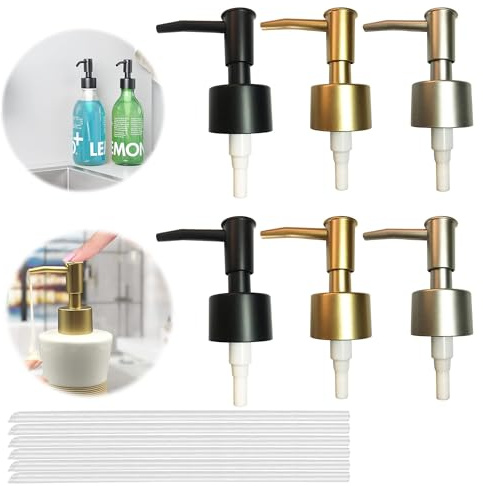 Ltsbaed Pompa di Ricambio per Bottiglia, 6 Pezzi Plastica Pompa Ricambio per Dispenser Sapone con Tubo da 15cm, Sapone Dispenser Pompa Testa per Dispenser di Sapone da 28mm, per Cucina Bagno Bicchiere