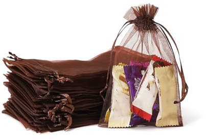 Whakano 60 Stück Bunt Organzasäckchen mit Kordelzug,Organzabeutel,Schmuckbeutel,GeschenkSack,für Hochzeit Geburtstag Süßigkeiten Schmuck Geschenkverpackung Party Mit Schnur,Braun,30x40cm