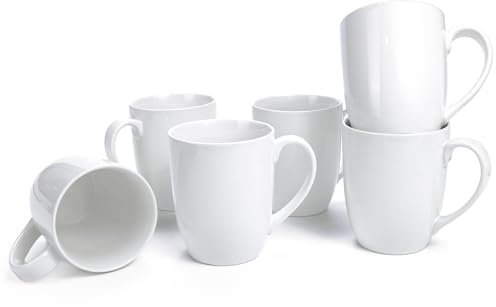 Coffee Mugs Set of 6, 450ml Ceramic Coffee Cups with Big Handle for Latte, Hot Tea, Cappuccino, Cocoa & Mocha, Holidays and Housewarming Gift - Dishwasher & Microwave Safe, 16 Ounce, White