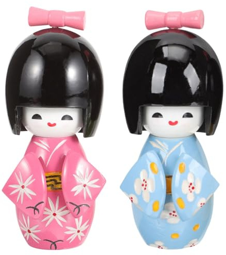 Cabilock 2 Pezzi Bambola Giapponese Kimono Bambola Tradizionale Kokeshis Bambola Figure popolari Asiatiche Kimono Ragazza Statua Asiatico Kabuki Figura per Ufficio