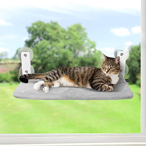 GUUSII HOME Fensterliege für Katzen Hängematte Fensterplätze Katzenbett Fenster Faltbare Katzenhängematte Fensterhängematte Katzenliege Katzenhängebett mit Starken Saugnäpfen(Grau,L)