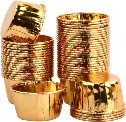 Rapidbok 50 Stück Cupcake Formen Papier, Muffinförmchen Papier, Cupcake Backförmchen, Muffin Backbecher, Cupcake-Förmchen, Einweg-Backbecher, für Geburtstage Hochzeiten Partys Dessert Deko (Gold)