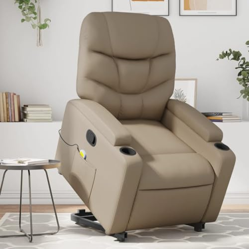 Homgoday Poltrona massaggiante con supporto per alzarsi, poltrona relax, poltrona per TV, con funzione sdraiata, poltrona reclinabile, per soggiorno, cappuccino marrone