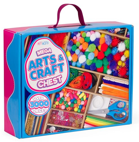 Artworx Kids Craft Set - Giant Craft Kit with 3000+ Pieces for Kids Age 5-12 - Craft Box for Girls & Boys - Includes Ideas Guide Booklet
