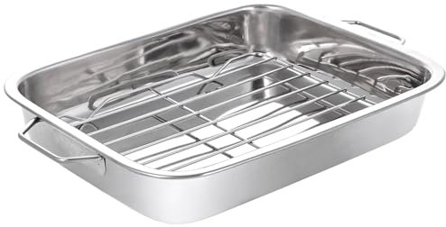 Pendeford Stainless Steel Roasting Tray with Rack 40cm – Large Deep Roaster, Oven Safe Bakeware with Heavy-Duty Handles, Ideal for Meats, Vegetables & Sunday Roasts, Dishwasher Safe