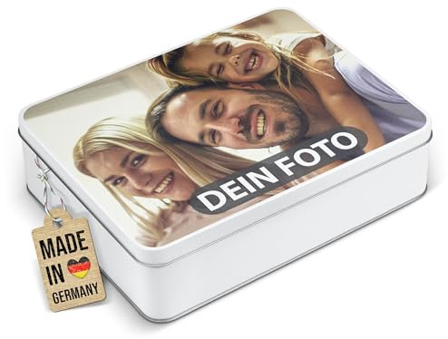 Print Royal PR Geschenkdose mit Foto & Name selbst gestalten - Blechdose bedrucken, Personalisierte Keksdose - Geschenk zur Hochzeit, Geburtstag, Weihnachten | Rechteckig weiß, 2500 ml