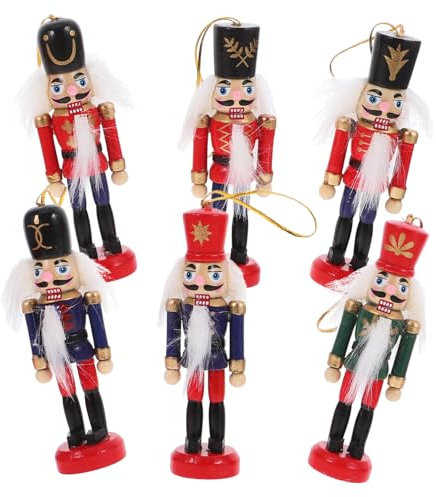 IMIKEYA 6pcs Wooden Soldier Ornaments Nutcracker Craft Holiday Decorations Christmas Tree Pendants Xmas Hanging Nutcracker Figures