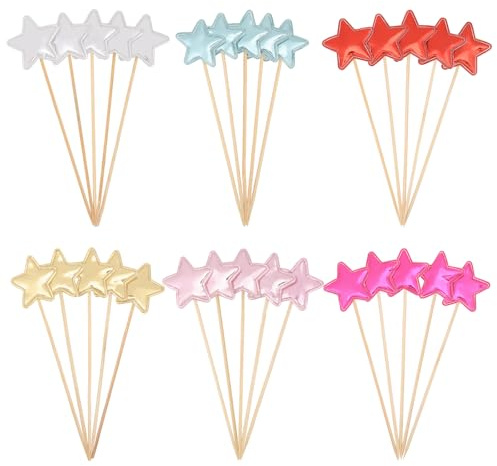CHGCRAFT 60 Stück Tortenaufleger Stern Topper PU Leder Kuchen Topper Kuchen einfügen Karten für Geburtstag Hochzeit Party Jahrestag Feier, 6 Farben, 12 Sets, 5,12x 1,32x 0,2inch