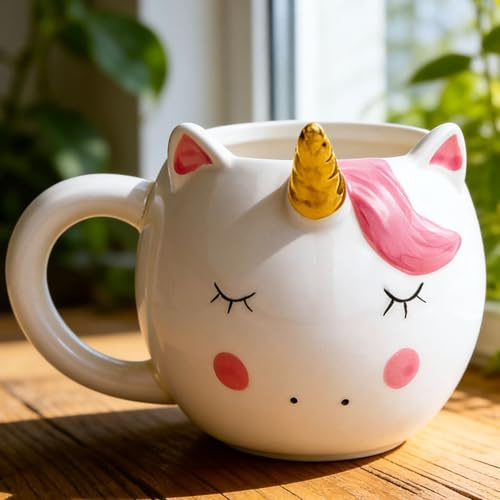 Arawat Einhorn-Tasse, Geschenk für Frauen, groß, 500 ml, lustige 3D-Tier-Tasse, Einhorn-Dekotasse, süßer Tee, Kaffeetasse, Geburtstagsgeschenk für Frauen, Freundin, Keramik-Teetasse