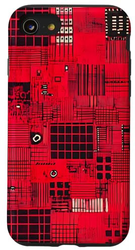 Coque pour iPhone SE (2020) / 7 / 8 Carte mère vintage à carreaux rouge