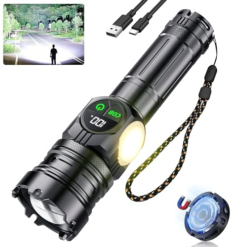 Abosi Rechargeable LED Torch, USB Tactical Flashlight, XHP70.2, IP67 Waterproof, 5 Light Modes Zoomable