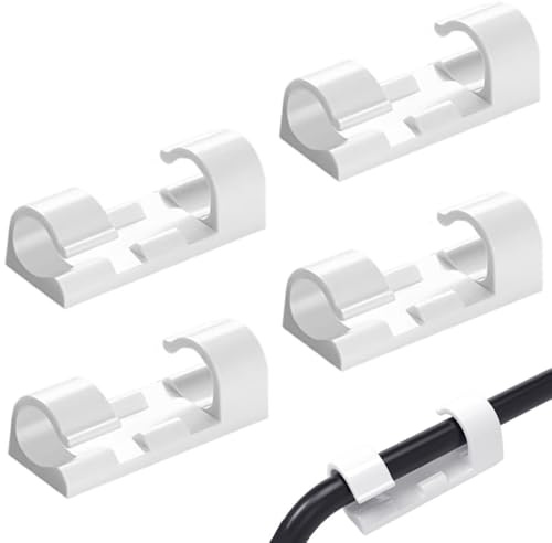 HZXINYI 40 PCS Cable Clips - Self Adhesive Cable Management Clips Cable Wire Holder Plastic Organizer Cord Clips for Home Office Car Desktop PC TV Computer Cable Management (White)