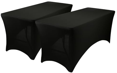 Harbour Housewares Rectangular Spandex Fitted Tablecloths - 6ft (180cm) - Black - 2x Elasticated Stretchy Outdoor Garden Folding Display Party Dining Trestle Table Cloth Cover with Stretch