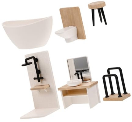 Toddmomy Puppenhaus Miniaturmöbel Badezimmer 7 Stück Zubehör Aus Kunststoff Und Holz Kleines Puppenhaus Badezimmer Realistisches Spielhaus Dekorationsset Für Sammler