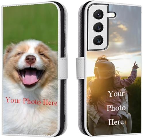 FortiCase Personalised Phone Case for Samsung Galaxy S21,PU Leather Flip Cover,with Card Slots,Holder Cases,Design Your Own Photo Image,Text Personalised Case - White-LN4