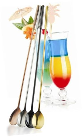 LABRIMP Cucchiaio Lungo Cocktail in Acciaio Inossidabile Manico Lungo Cucchiaini da Miscelare per Cocktail tè Freddo Dessert Oro Rosa