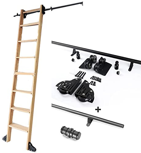 Bibliotheks-Schiebeleiter-Hardware-Kit für Bücherregal (Leiter nicht im Lieferumfang enthalten), schwarzes Rundrohr, mobiles System, verstellbare Verlängerungsschiene, 1 m - 6 m Länge, ideal für