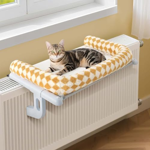 GUUSII HOME Katthängmatta Fönster Sittplats Kattunge Hängande Bädd Fönsterbräda för inomhusbruk Stor Husdjurshylla Robust Kattsäng Tvättbar Kudde Lätt att montera Ingen Borrning 63 * 38cm (brun, L)