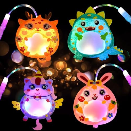 LETTERASHQP 4 Stücke Laternen Bastelset für Kinder Laterne Kinder St.Martin Filz Tier Laterne Basteln mit Laternenstab Kinders DIY Bastelset Für St. Martin Halloween Weihnachten Party