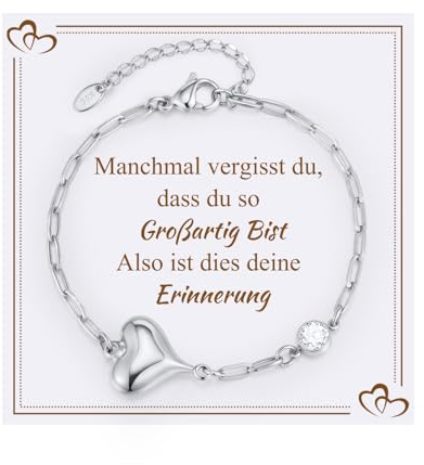 Gamtic Herz Armband Damen Edelstahl Zirkonia - 14K Vergoldet Armkette Silber Armbänder Verstellbare Kettenarmband CZ Modeschmuck Freundschaft Geschenk für Damen Mädchen